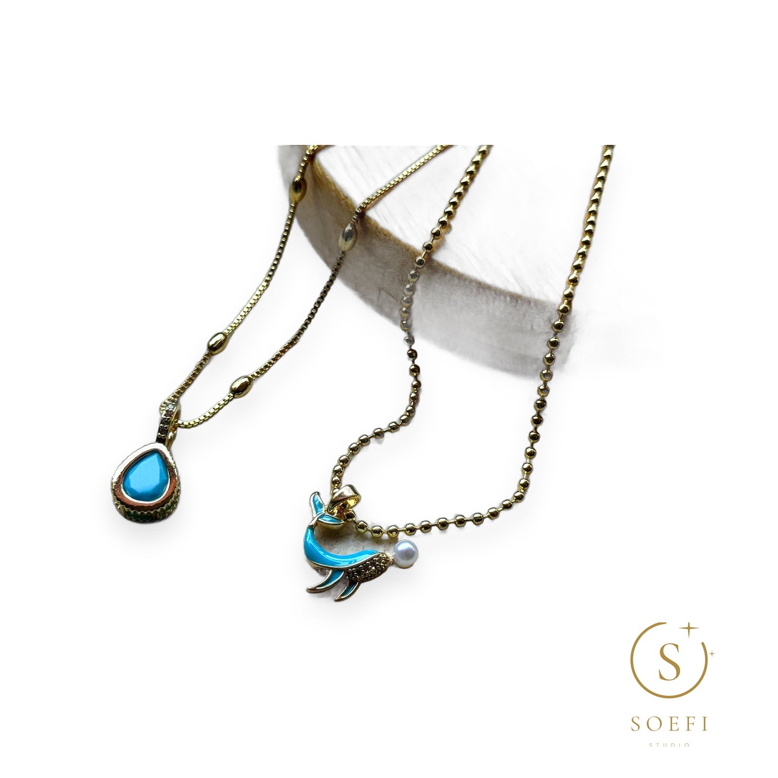 Necklace Set - Droplet & Whale, Gold